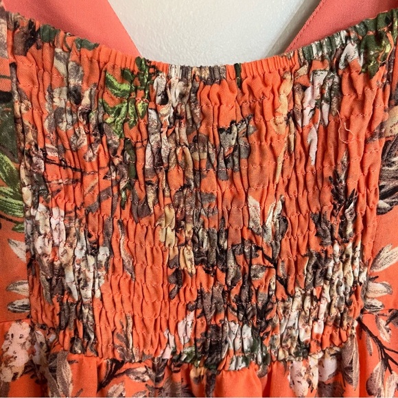 Melonie Women's Size 10 Floral Maxi Dress V-Neck Papaya Cream Sleeveless - Picture 11 of 14